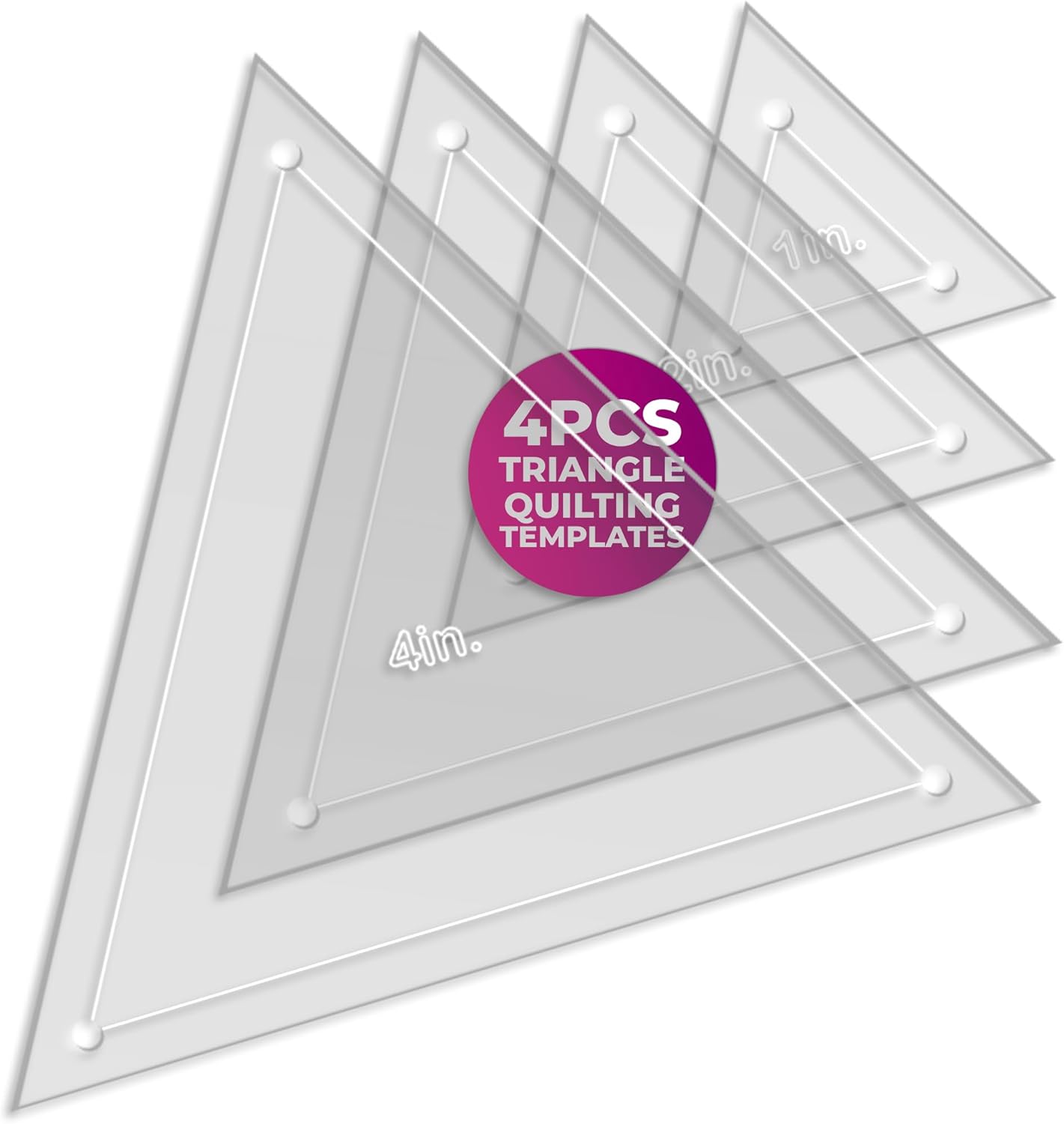 Quilting Acrylic Template Set | Precision Tools for Quilting Enthusiasts | Triangle Design | Includes Sizes 4", 3", 2", 1" | 1/8 Clear Acrylic | 1/4" Seam Allowance for Accuracy