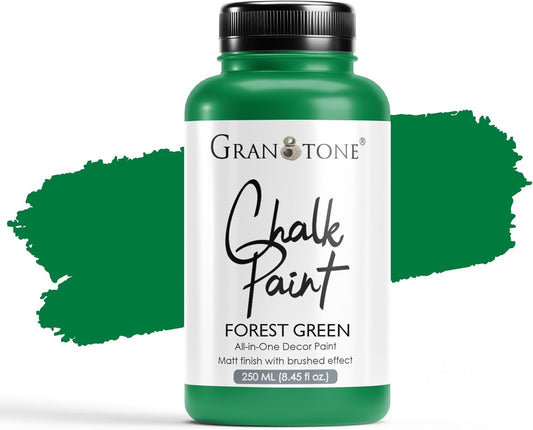 GRANOTONE Chalk Paint for Furniture, Matt-Finish Water-Based Acrylic Paint for Wood, Walls, Metal, Glass, Paper, Fabric Canvas, Maximum Coverage Chalk Paint for Kids & Adults, 250 Ml (FOREST GREEN)
