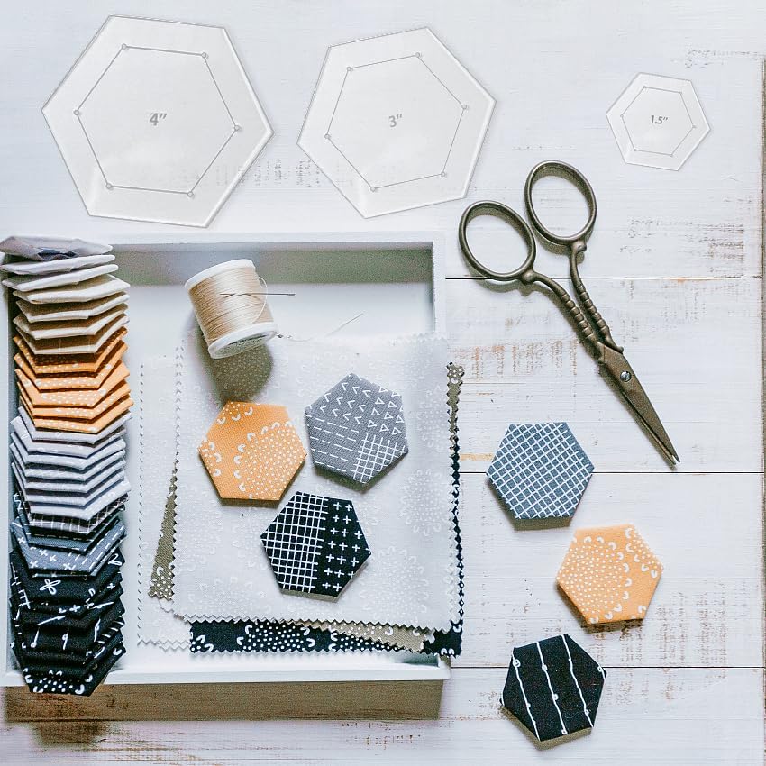 6 Pieces Hexagon Quilting Template with 1/4 Inch Seam Allowance, Hexagon Acrylic Quilting Rulers and Templates for Sewing DIY Manual Crafts Including 1inch, 1.5 Inch, 2 Inch, 3 Inch, 4 Inch, 5 Inch