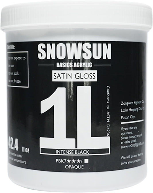 SNOWSUN Charcoal Black Acrylic Paint, 2 Pack 1 L /42.4 oz Large Bulk Acrylic Paints, Gloss Non-Toxic Heavy Body Paints - Thick Art Paints for Multi-Surface Canvas Wood Ceramic Fabric Wall- Ideal for Artists & Beginners
