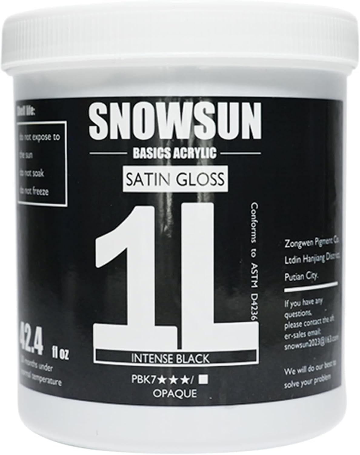 SNOWSUN Charcoal Black Acrylic Paint, Basics Large Bulk Acrylic Paints (1000ml/42.4 oz) Gloss Non-Toxic Heavy Body Paints - Thick Art Paints for Multi-Surface Canvas Wood Ceramic Fabric Wall- Ideal for Artists & Beginners