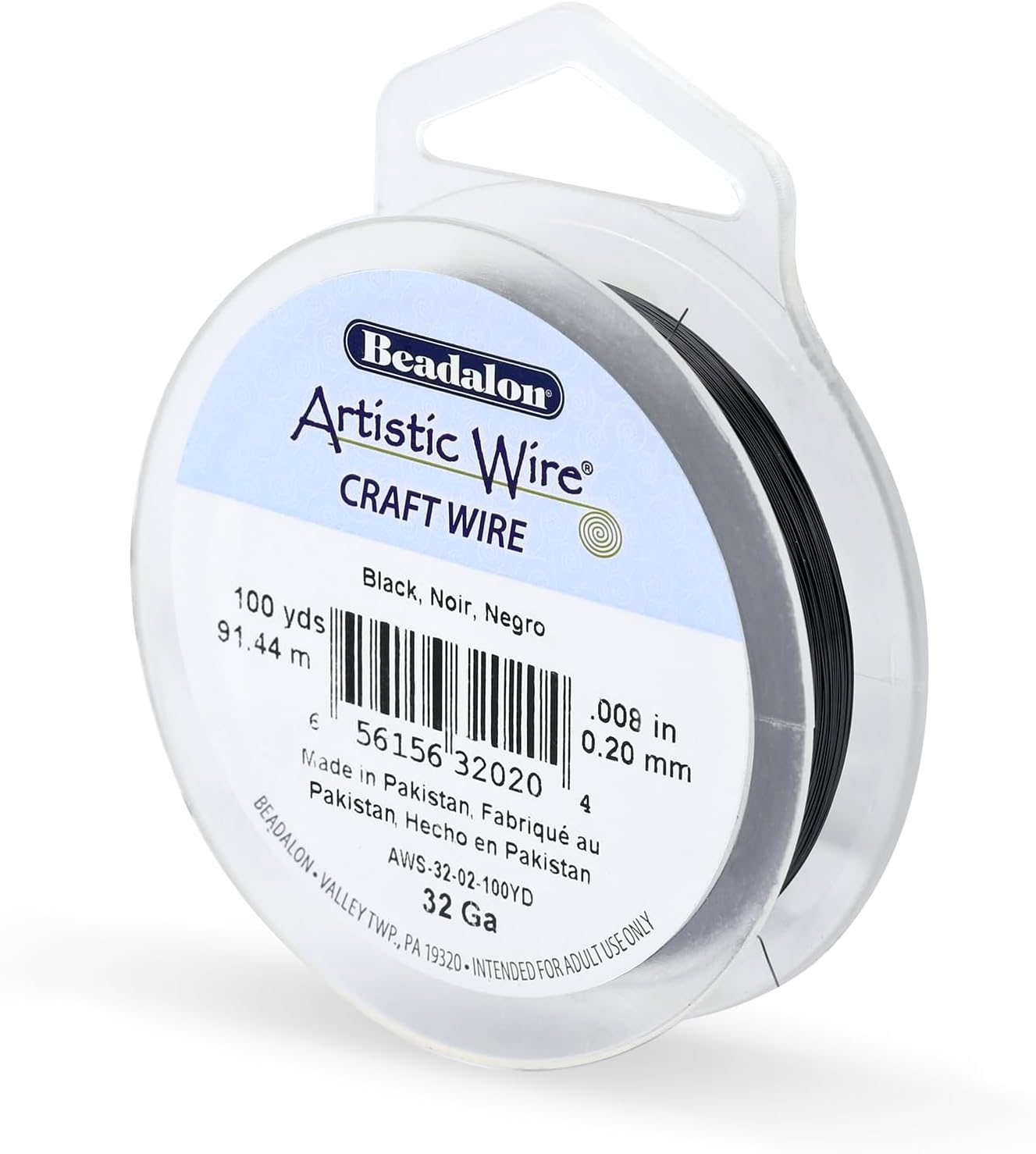 Artistic Wire, 32 Gauge Tarnish Resistant Colored Copper Craft Wire, Black, 100 yd