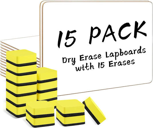 Dry Erase Lapboards, HERKKA 15 Pack Double Sided Small Dry Erase Whiteboards 9 x 12.5 Inch with 15 Erasers, Small Dry Erase Boards for Classroom Teacher Supplies, Personal White Boards for Students
