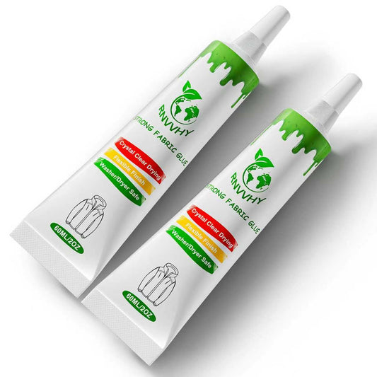 Fabric Glue Permanent, 60ml Super-Strong Clear Washable Fabric Adhesive for Clothing, Patches, Leather, Cotton, Denim, Polyester, Doll Repair (Fabric Glue Kits 2 Pack)