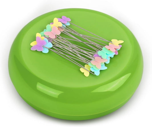 Oukitoymer Magnetic Pin Cushion with 100pcs Butterfly Head Straight Pins, Bobby Pin Holder for Sewing, Magnet Needle Cushion, Paper Clip Collector, Secure Pin Storager, Sewing & Quilting Accessories