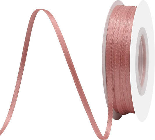 Dusty Rose Satin Ribbon 1/8" X 50 Yards Solid Color Double Faced Ribbons Perfect for Crafts Wedding Decor Bow Making Arts Sewing and More
