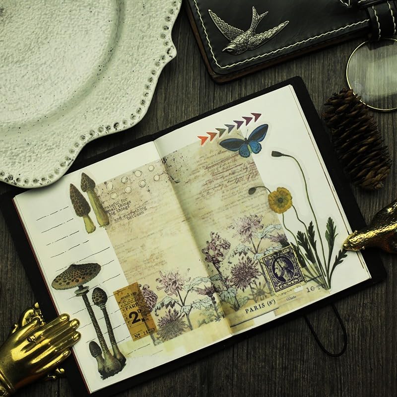 Vintage Vellum Stickers Floral Plants Elements Scrapbooking Supplies Flowers Botanic Natural Translucent Paper Self-Adhesive Junk-Journal Items (Floral)