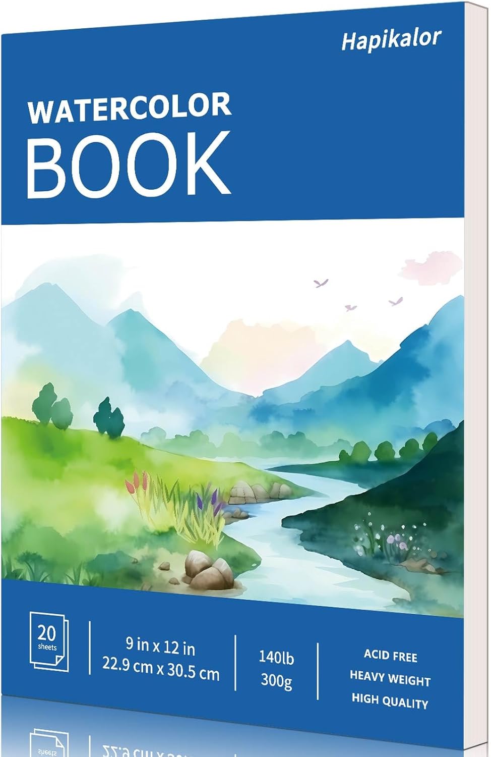 Hapikalor Watercolor Paper Pad, 9"x12" 140lb/300gsm Artist Drawing Sketch Book, Paper Pad, Art Journal, Arts and Crafts Supplies for Adults Kids, Paint Set, Colors, Canvas Painting, Watercolors, Blue