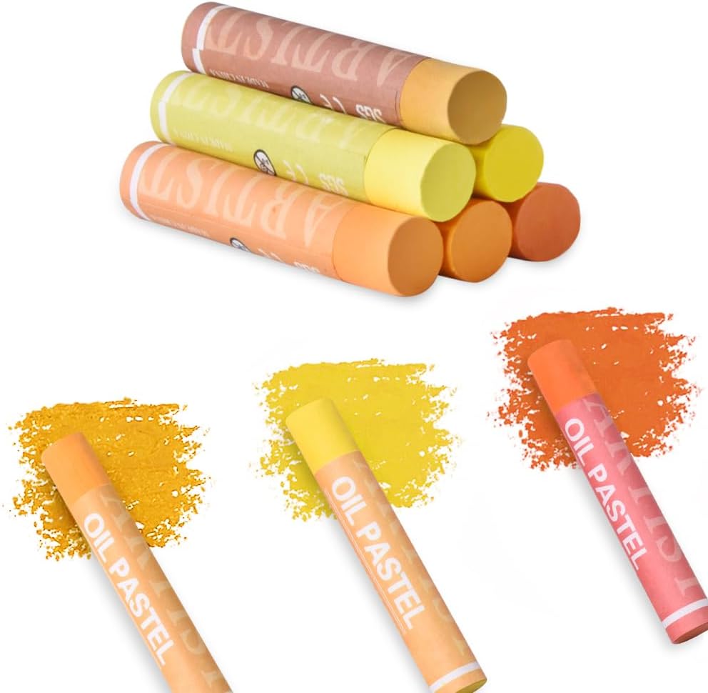Mifuner Soft Oil Pastels Set (6 Sticks,6 Colors),Colors Heavy Oil Pastels Vibrant and Creamy,Pastel Art Supplies for Artists,Gallery Oil Painting Stick,Beginners,Adult Art Drawing Yellow