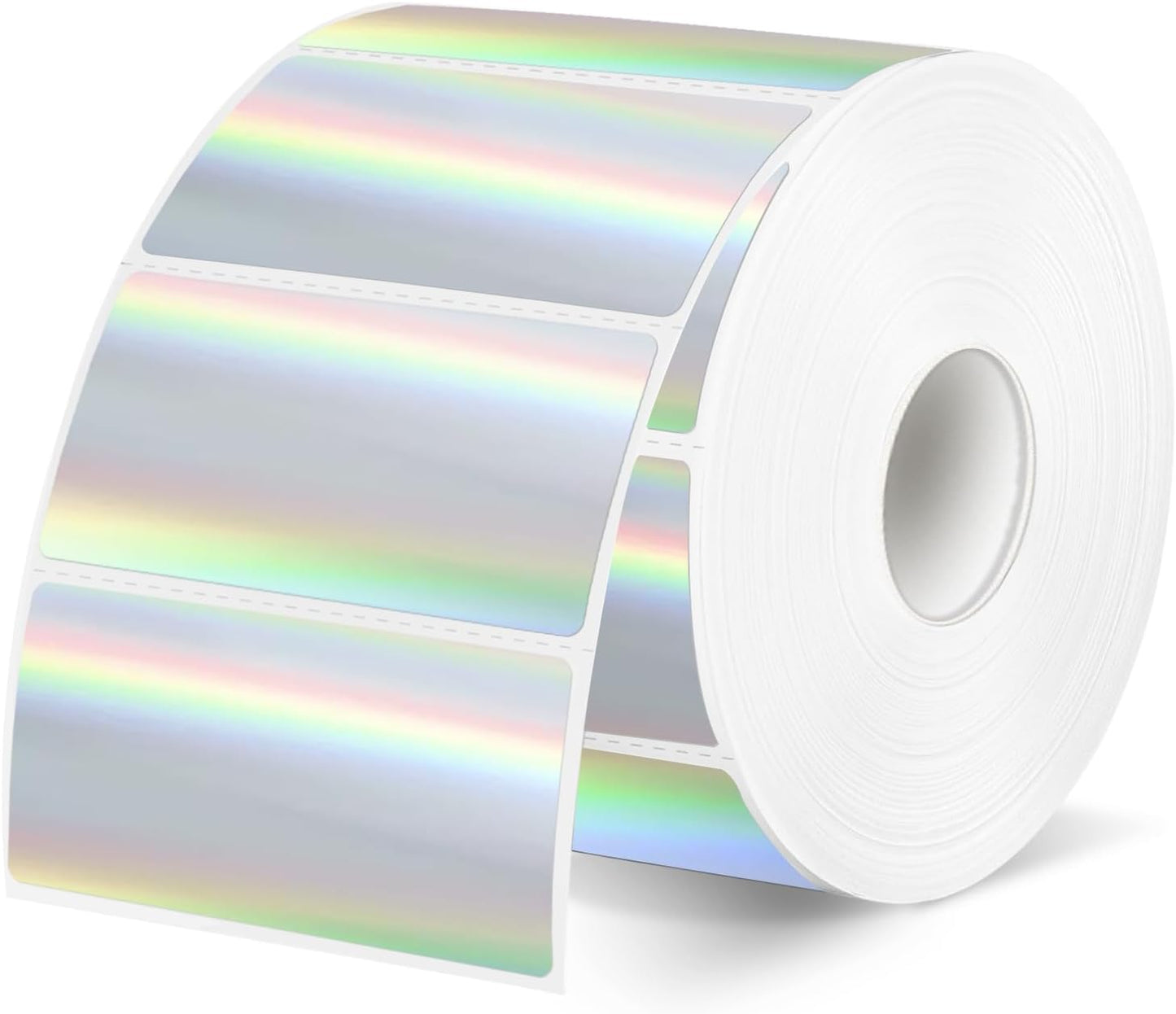 Direct Thermal Label 2x1 Inch- Barcode Labels- Holographic Thermal Sticker Labels for Address, Shipping, Compatible with Rollo Label Printer & MUNBYN& Zebra (300 Labels/Silver)