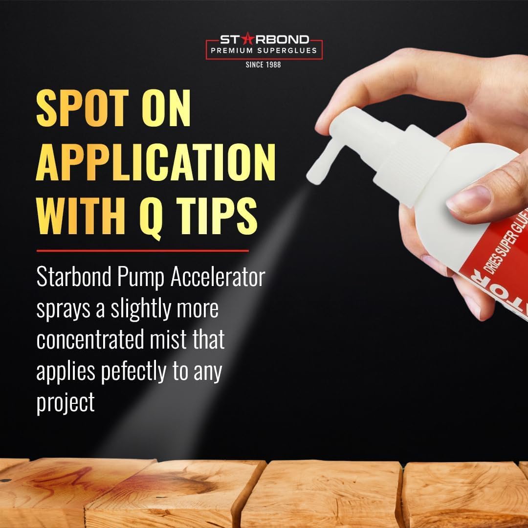 Premium Grade Cyanoacrylate (CA) Super Glue by STARBOND - (2oz) Black Medium-Thick Knot Filler, (8 oz) Pump Accelerator/Activator Bundle for Woodworking, Woodturning