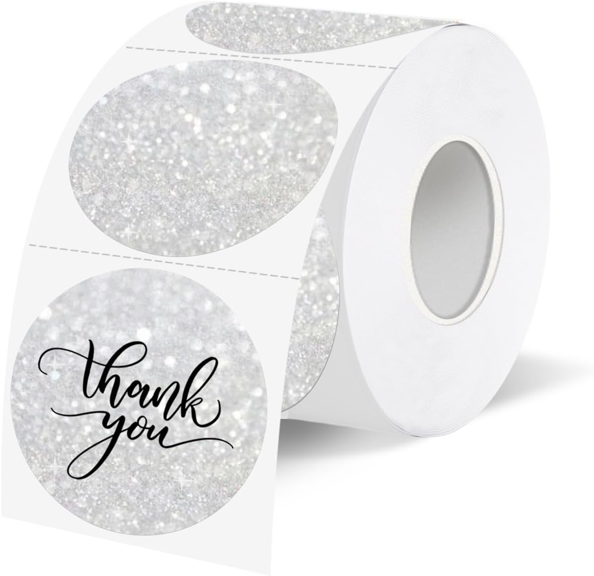 1.5" Holographic Direct Thermal Label Stickers, Round Printable Rainbow Glitter Thermal Printer Sticker Labels for Gift Wrapping, Self-Adhesive DIY Custom Logo Design- Glitter Silver