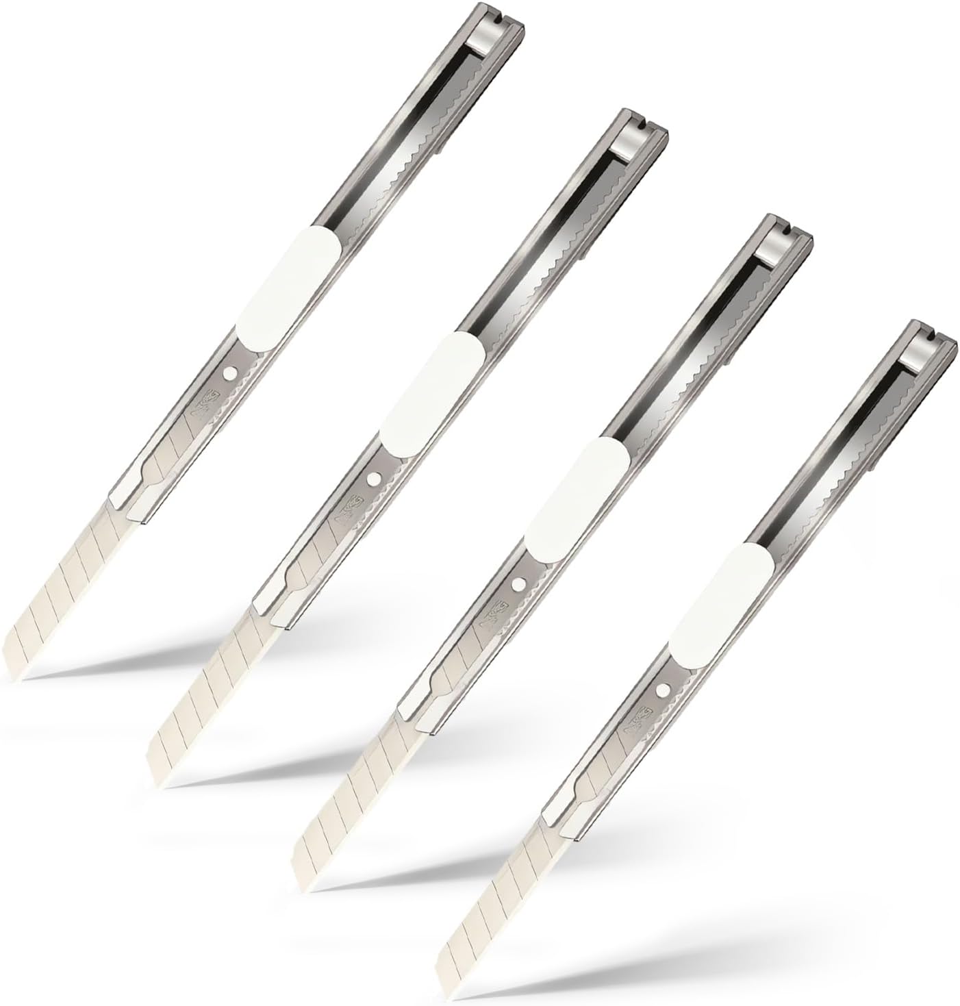 M&G 4 Pack Box Cutter Retractable, Utility Knife 9mm Wide Snap-Off Blades, Extended Razor Knife Box Opener for Cutting Carboard Wrapping, School Home Office Supplies (Random White& Black)