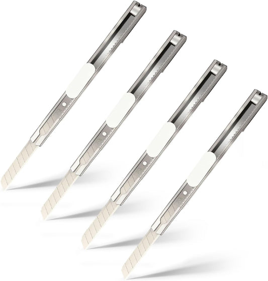 M&G 4 Pack Box Cutter Retractable, Utility Knife 9mm Wide Snap-Off Blades, Extended Razor Knife Box Opener for Cutting Carboard Wrapping, School Home Office Supplies (Random White& Black)