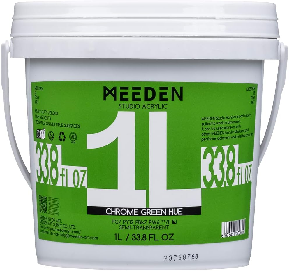MEEDEN Chrome Green Acrylic Paint: 1 L /33.8 oz Heavy Body Gloss Non-Toxic - Thick Art Paints for Canvas Crafts Wood Metal Plastic Wall