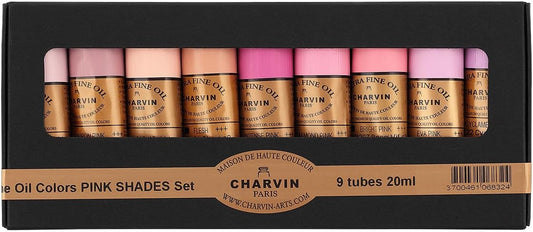 Charvin Extra Fine Professional Artist Oil Paint Set of 9 Shades of Pink - 20ml - Triple-Milled for Smoothness, Rich Texture, Poppy Oil-Based, Light-Fast, Handmade Oil Color Paints for Professionals