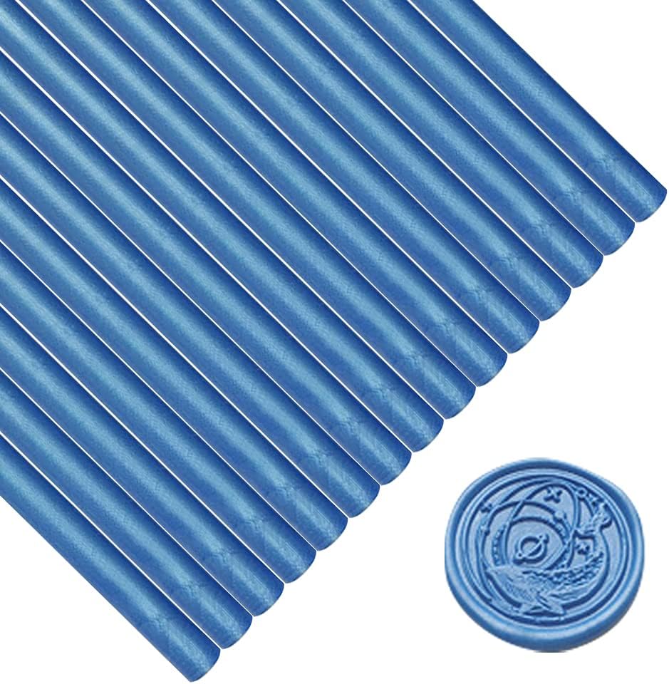 15 Piece Glue Gun Sealing Wax Sticks for Wax Seal Stamp, Blue Wax Sealing Sticks for Wedding Invitations, Cards, Envelopes