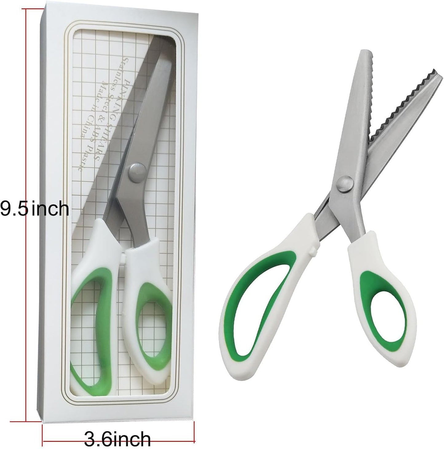 Green Pinking Shears Comfort Grips Crafts Zig Zag Cut Sewing Scissors,Professional Handheld Dressmaking