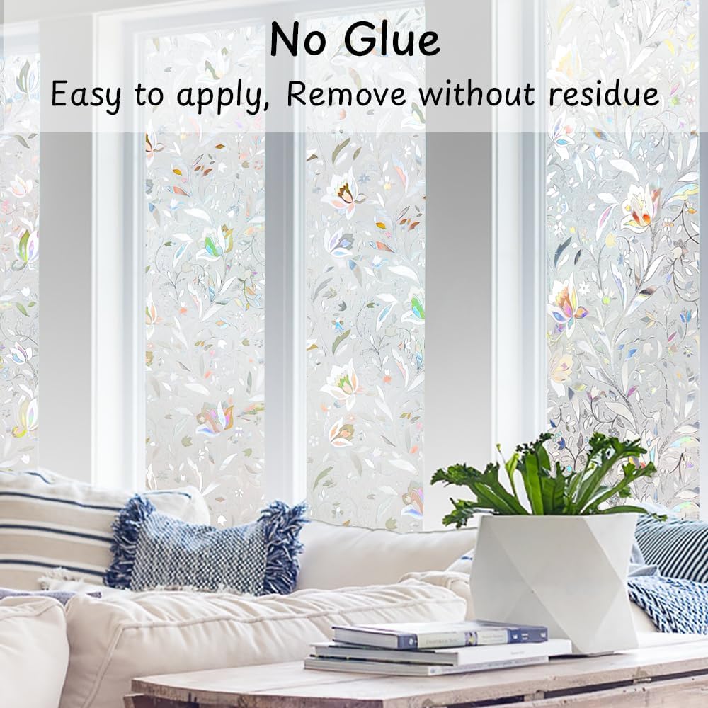 NINETREX Window Privacy Film,3D Stained Glass Window Film,Decorative Window Covering Sun Blocking Vinyl Static Cling Anti-UV Heat Control for Home Decor,Tulip 17.5 x 78.7inch