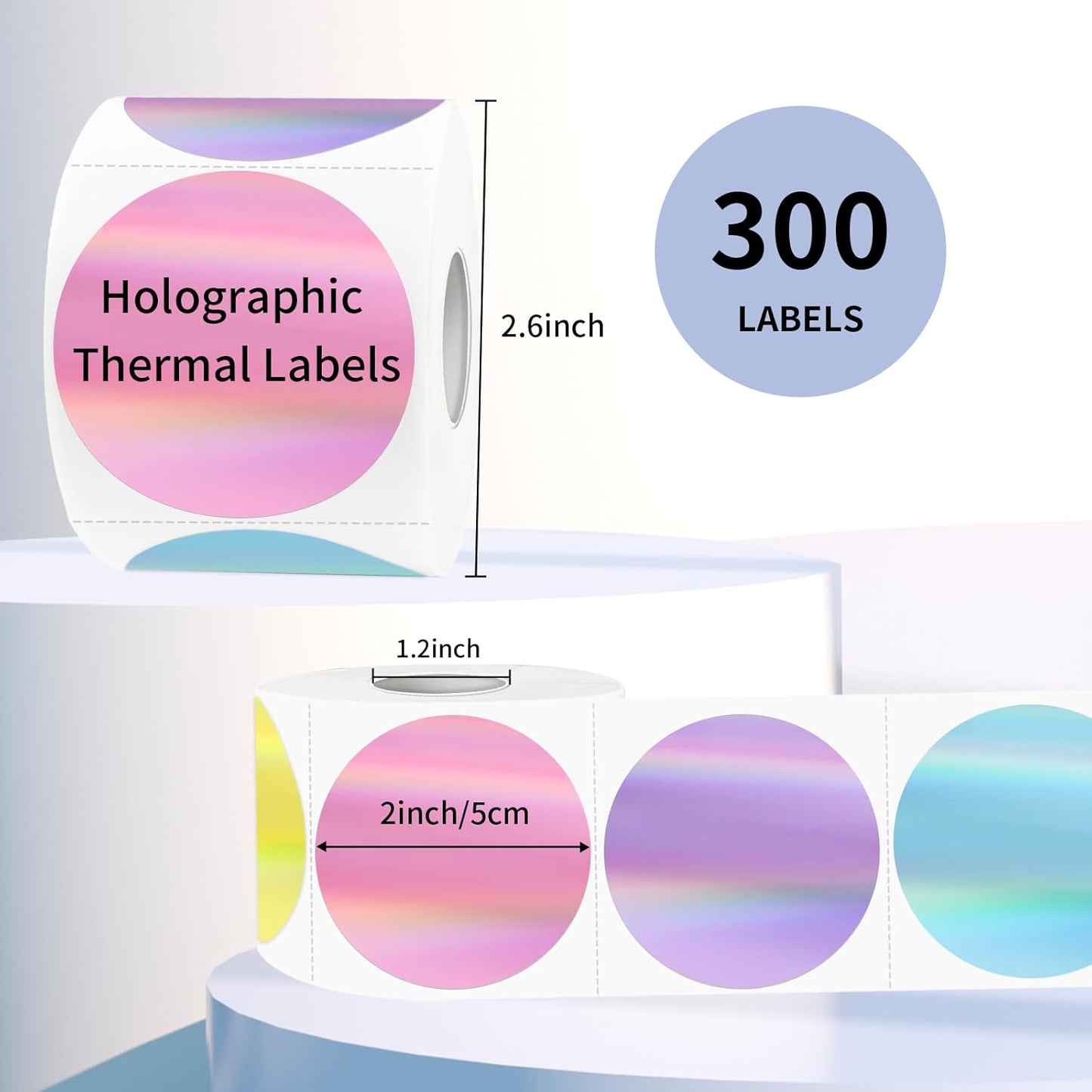 2" Circle Holographic Thermal Label Stickers, Round Printable Rainbow Glitter Thermal Printer Sticker Labels for Gift Wrapping- Spring Color/ 5 Colors