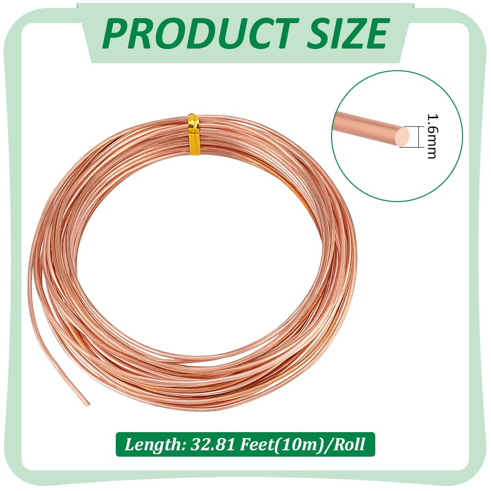 BENECREAT 32.81 Feet Solid Copper Wire, 14 Gauge Round Soft Pure Wire for Jewelry Making, Craft Gem Wrapping