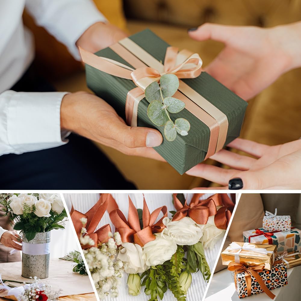 1 Inches x 100 Yards Polyester Satin Ribbon, Solid Color Golden Satin Ribbon for Crafts, Gift Wrapping, Hair Bows, Wedding Party Decoration, Bow Making & Other Projects (Golden)