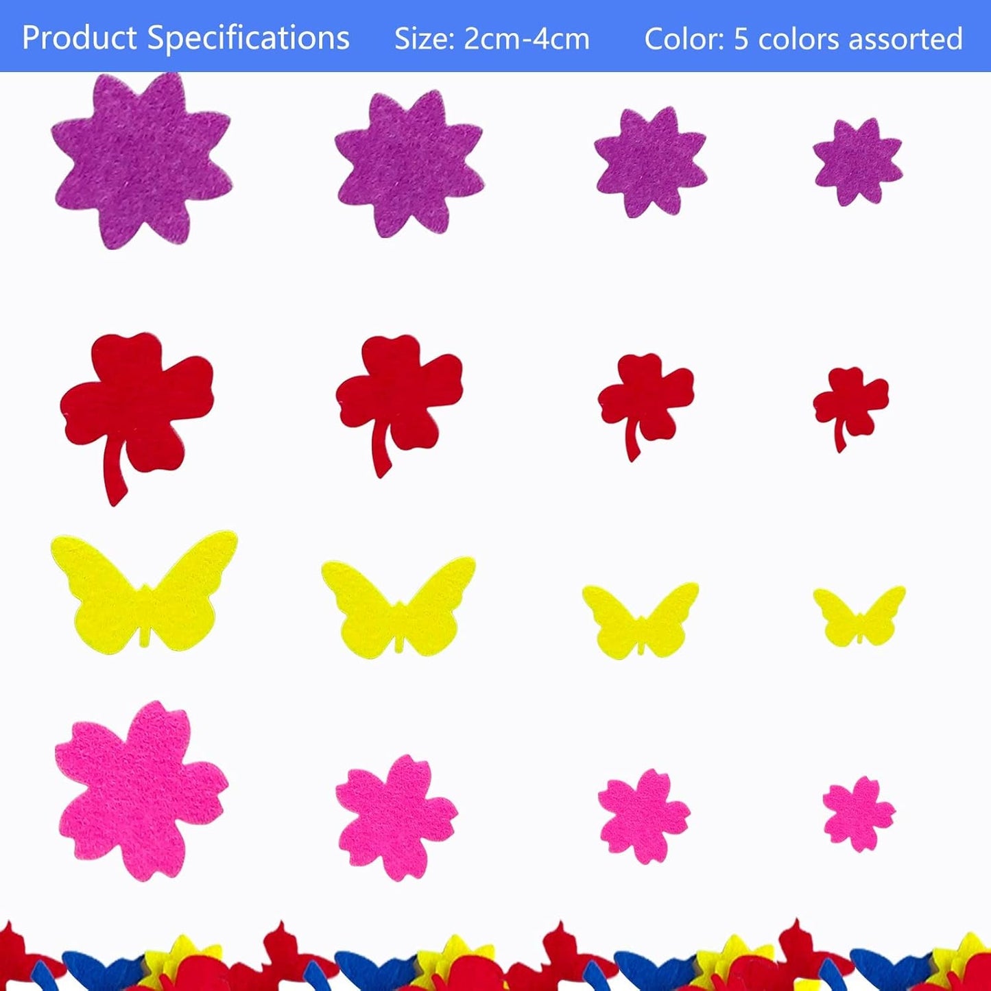 Felt Stickers, Self Adhesive Flower Butterfly Clover Assorted Shapes, Greeting Cards Decorative Stickers with Assorted Colors and Sizes Packing for Kid's Arts Craft Supplies