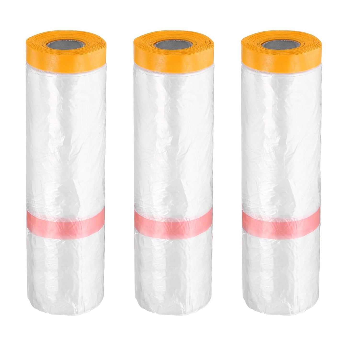 HARFINGTON 3 Rolls Pre-Taped Masking Film 78.7" x65.6ft Double Adhesive Tape and Drape Painters Plastic Drop Cloth Film with Tape Plastic Sheeting for Automotive Painting Covering