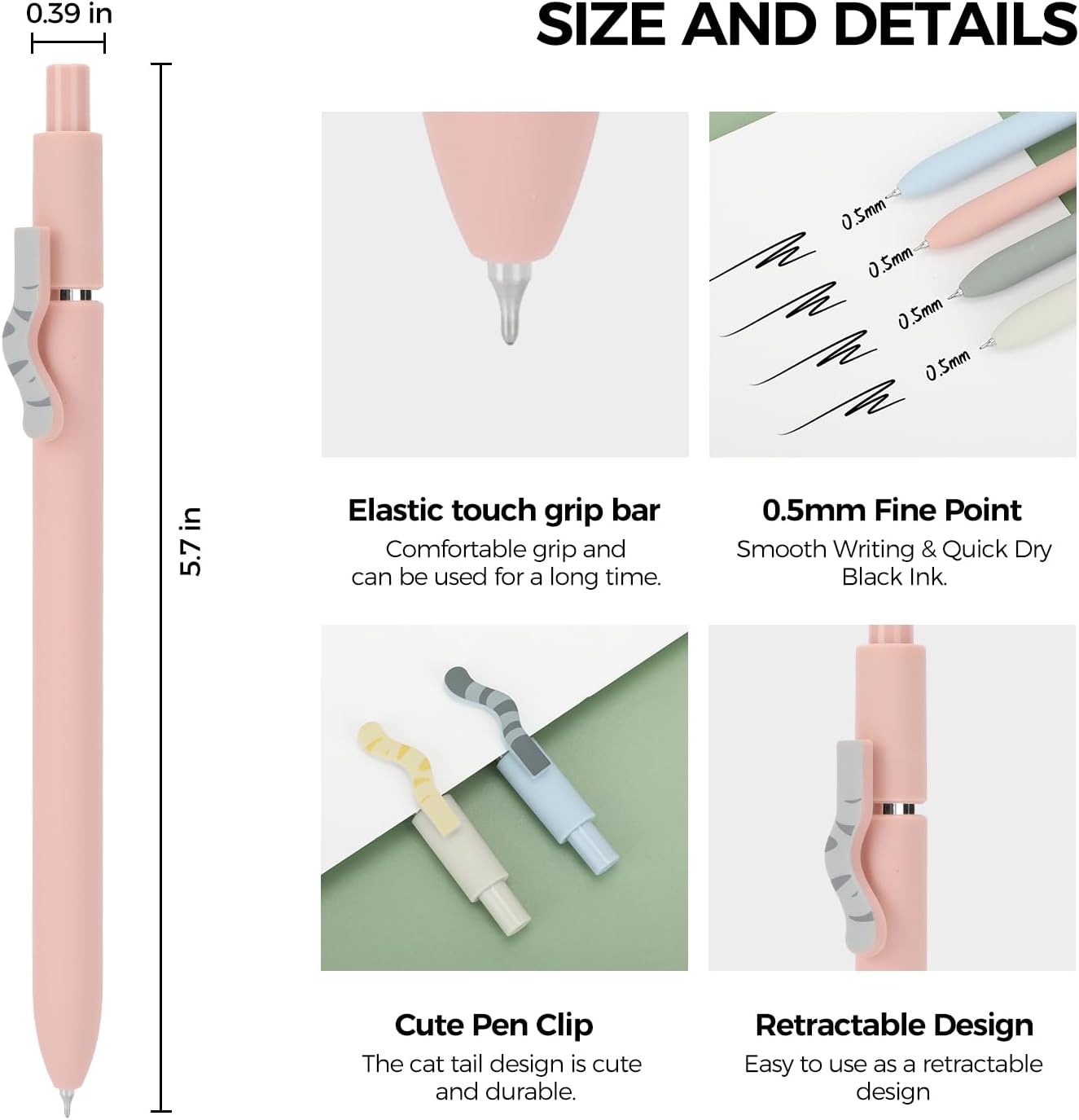 Ddaowanx Cute Cat Pens,8 Pcs 0.5mm Quick Dry Black Ink Gel Pens Fine Point Smooth Writing Pens,Cat Lover Gifts for Women Men