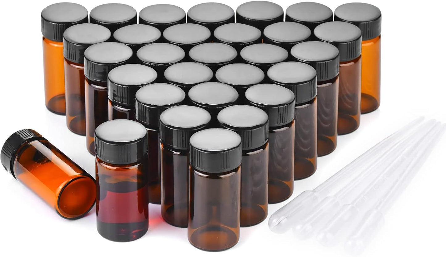20ml Amber Small Glass Vials 30pcs with Screw Caps(30pcs)