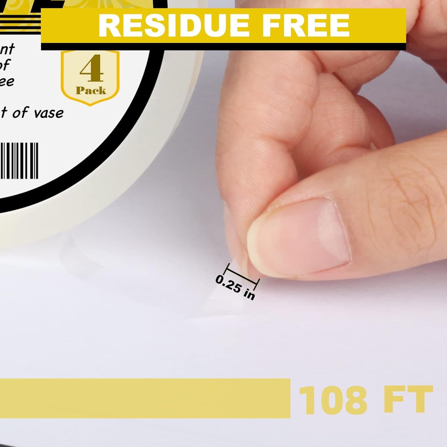 4Packs Clear Floral Tape - 1/4 inches Wide Floral Vase Tape, Clear Waterproof Floral Tape for Fresh Flower Bouquets and Flower Arrangements Crafts (0.25inch*4Packs), 0.25inch*4Pack