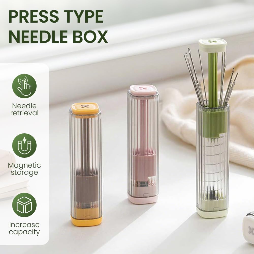 New Sewing Needle Case, Hand Sewing Needle Sewing Tool Set Threader Unthreader Tool, Upgrade Multi-Purpose Large-Eye Stitching Needle and Thread Kit for Leather (Green)