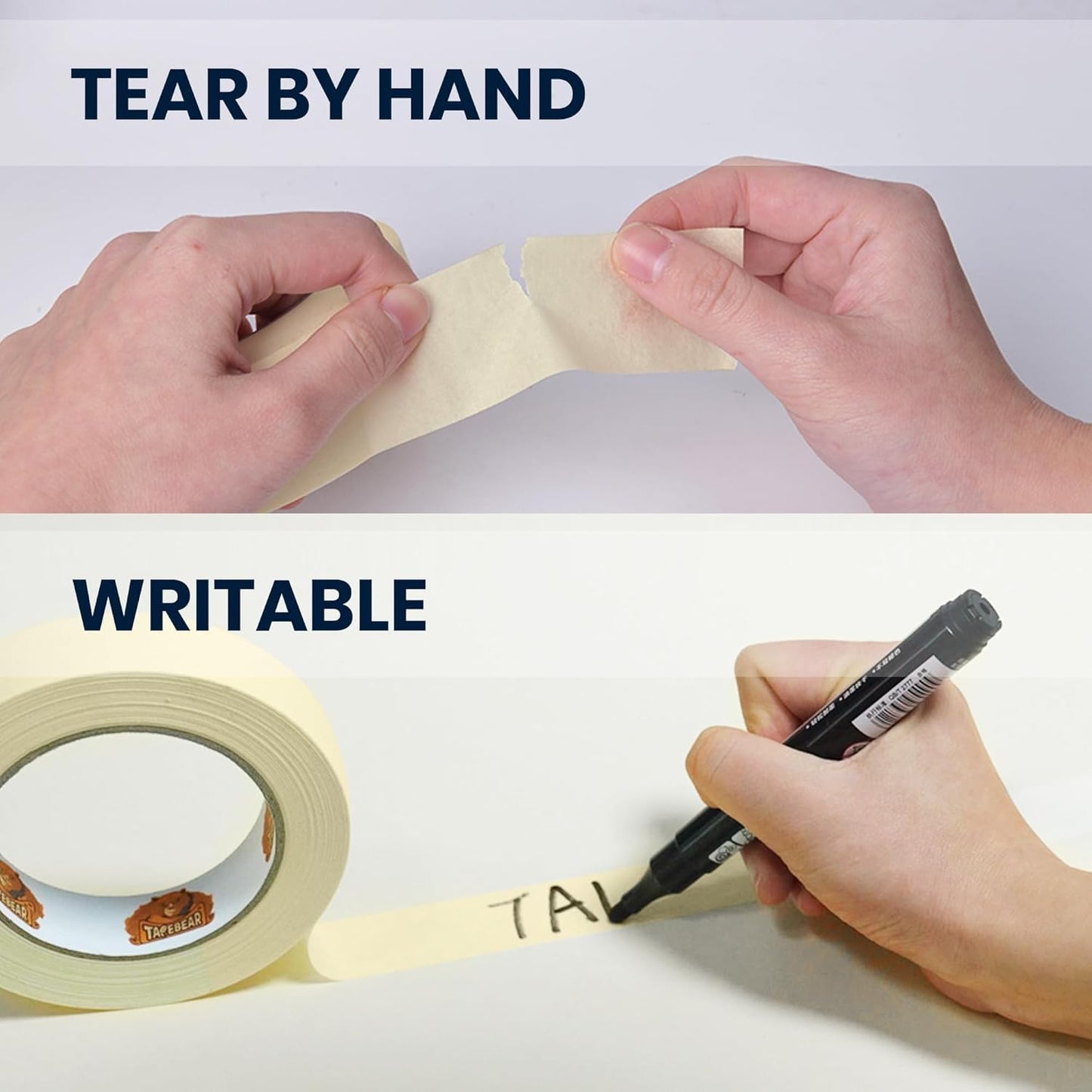 TAPEBEAR General Purpose Masking Tape 1.5 Inch x 60 Yards, Beige White Painters Tape for Painting, Labeling, DIY Arts Crafts, Home Office School Projects, 6 Rolls