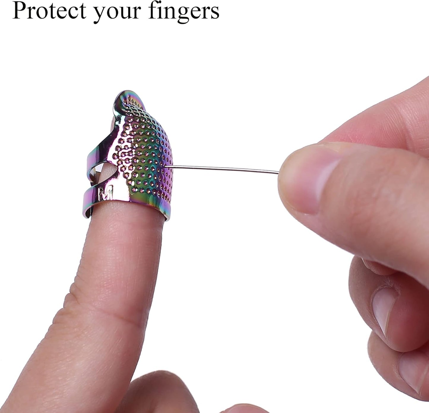 J.CARP 4Pcs Sewing Thimble, Metal Dazzle Color Sewing Thimble Finger Protector, Adjustable Finger Shield Ring Fingertip Thimble Sewing Quilting Craft, Accessories DIY Sewing Tools (2 Sizes, S/M)