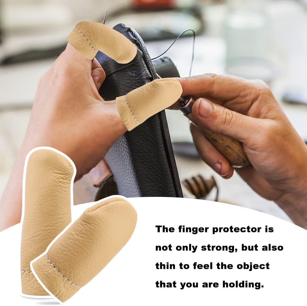 3 Pairs Leather Finger Protector Needle Felting Knitting Finger Thimble Guards Tools for Hand Craft Sewing Needlework Handmaking(Random Color)