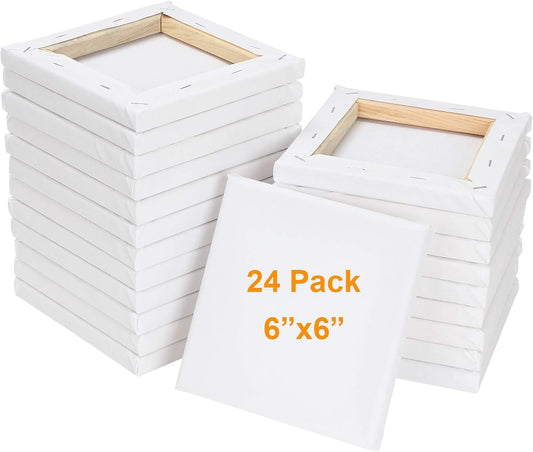 CertBuy Stretched Canvas 6 x 6 inch, 24 Pack 100% Cotton Blank Canvas Board for Painting, Acrylic Paint, Oil Paint and Wet Art Media