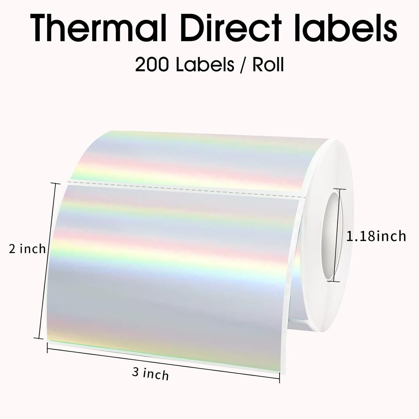 3x2 Inch Holographic Thermal Labels, Glitter Silver Thermal Sticker Labels, Waterproof Thermal Printer Stickers for Price, Barcode, Name, Custom Logo Design, 200 Pcs/Roll