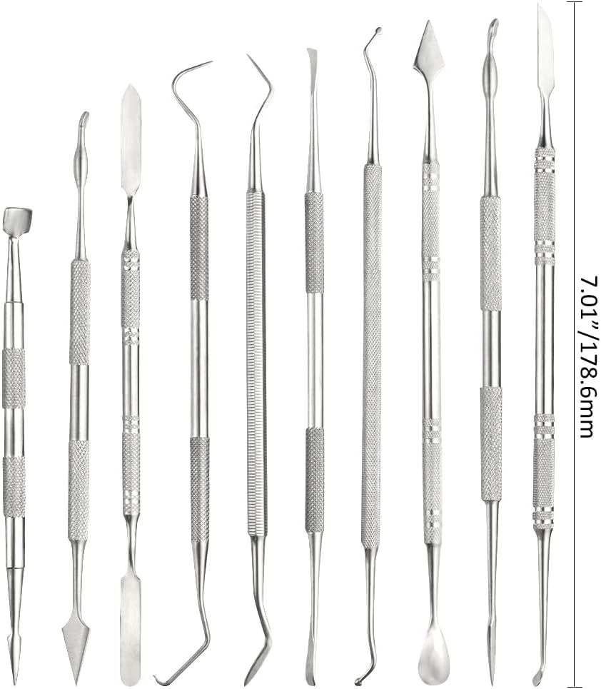 TOVOT 10PCS Stainless Steel Clay Sculpting Tools Metal Sculpting Tools Double-Side Clay Modeling Tools Wax Carving Tools (Silver-2)