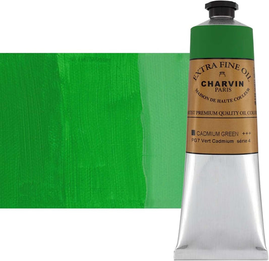 Charvin Extra Fine Oil Paint, Cadmium Green 150 ml - Triple-Milled, Rich Texture, Poppy Oil-Based, Light-Fast, Handmade, Archival Quality