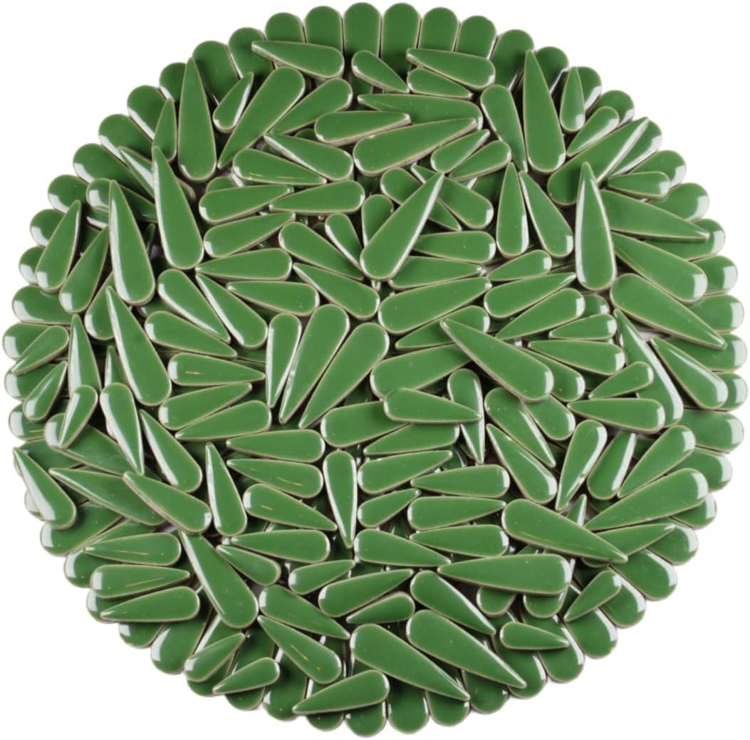 200g Petal Droplet Shaped Ceramic Mosaic Tiles for Crafts, Vibrant Colors, Ceramic Tiles for Mosaic Making Kits, DIY Arts and Crafts (Dark Green)