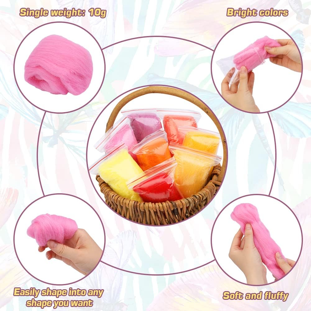 Wonvoc Needle Felting Wool 2.82oz/80 g, 8 Colors Nature Wool Roving Yarn, Hand Spinning Wool Roving Wool Yarn for DIY Craft Materials (Summer)