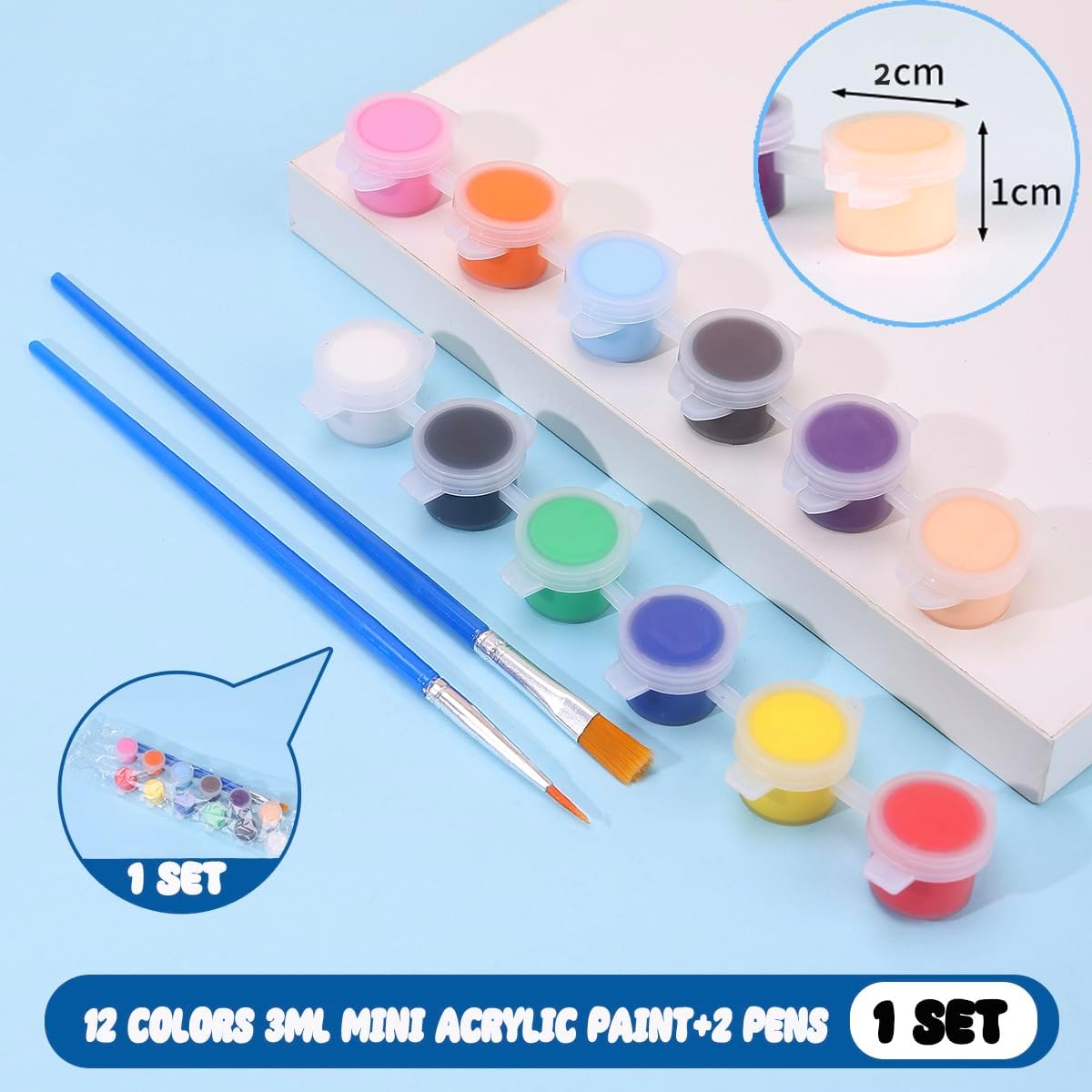 OLINGYOU 50 Pack Mini Acrylic Paint Set, 12 Colors Washable Paint Strips for Kids & Adults - Includes 100 Brushes, 600 PCS Kids Paint Kits for Easter Eggs, Birthday, Classroom Party，School Supplies