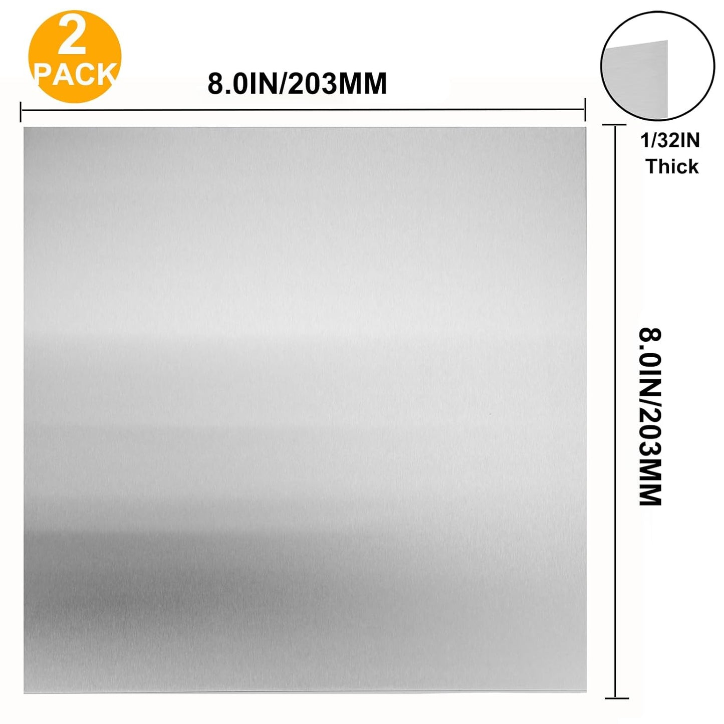 2Pcs 430 Stainless Steel Sheet Metal 8" x 8" x 1/32" Inch Metal Plates for Magnetic Mount Board Wall 20GA(0.80MM) 430 Stainless Steel Shim Stock Plates Metal Sheets for Crafting, Kitchen, Office