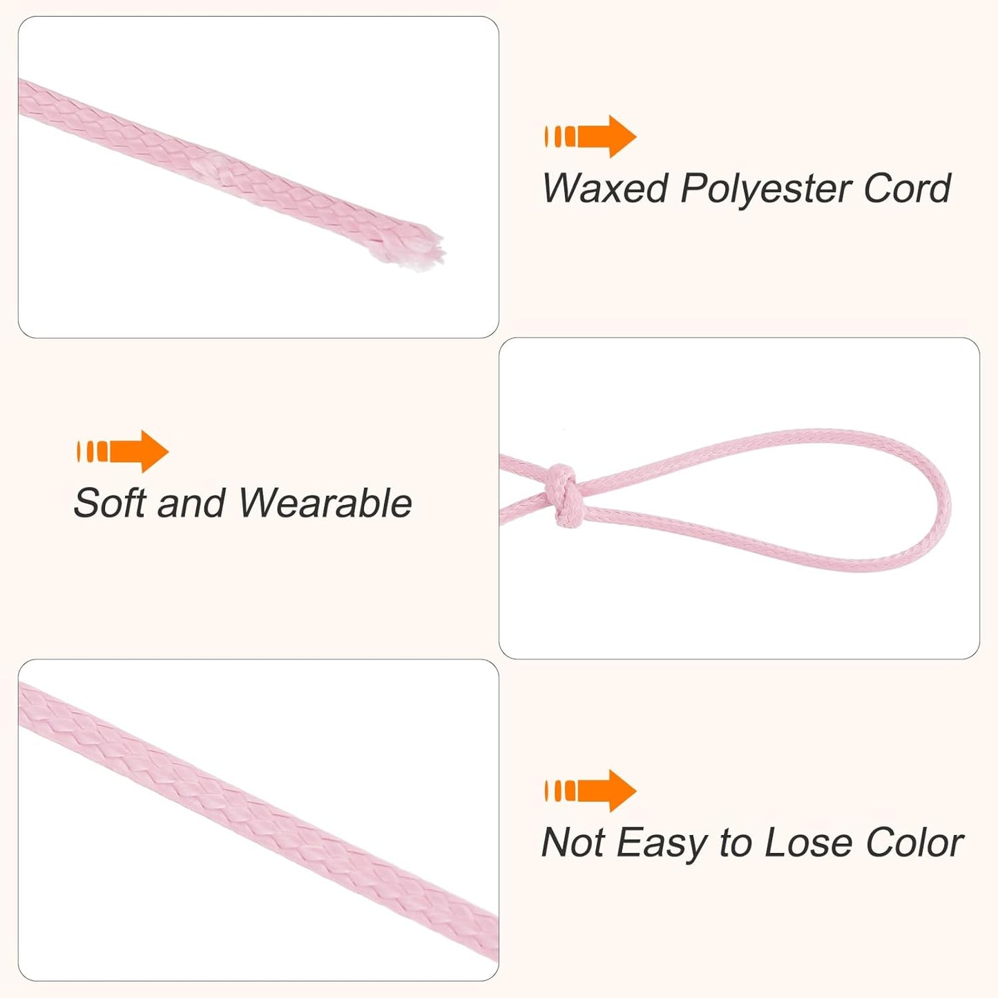 MECCANIXITY Waxed Cord 2.5mm Waxed Polyester Cord 87 Yard Wax String for Bracelet Making, Necklaces, Beading, Jewelry Making and DIY Crafts(Light Pink)