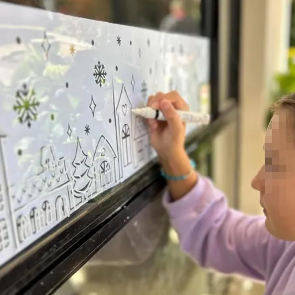 Christmas Stencils for Window Glass Large Christmas Stencils for Crafts Reusable Xmas Village House Holiday Stencil for Painting on Wood Wall Fabrics Decor