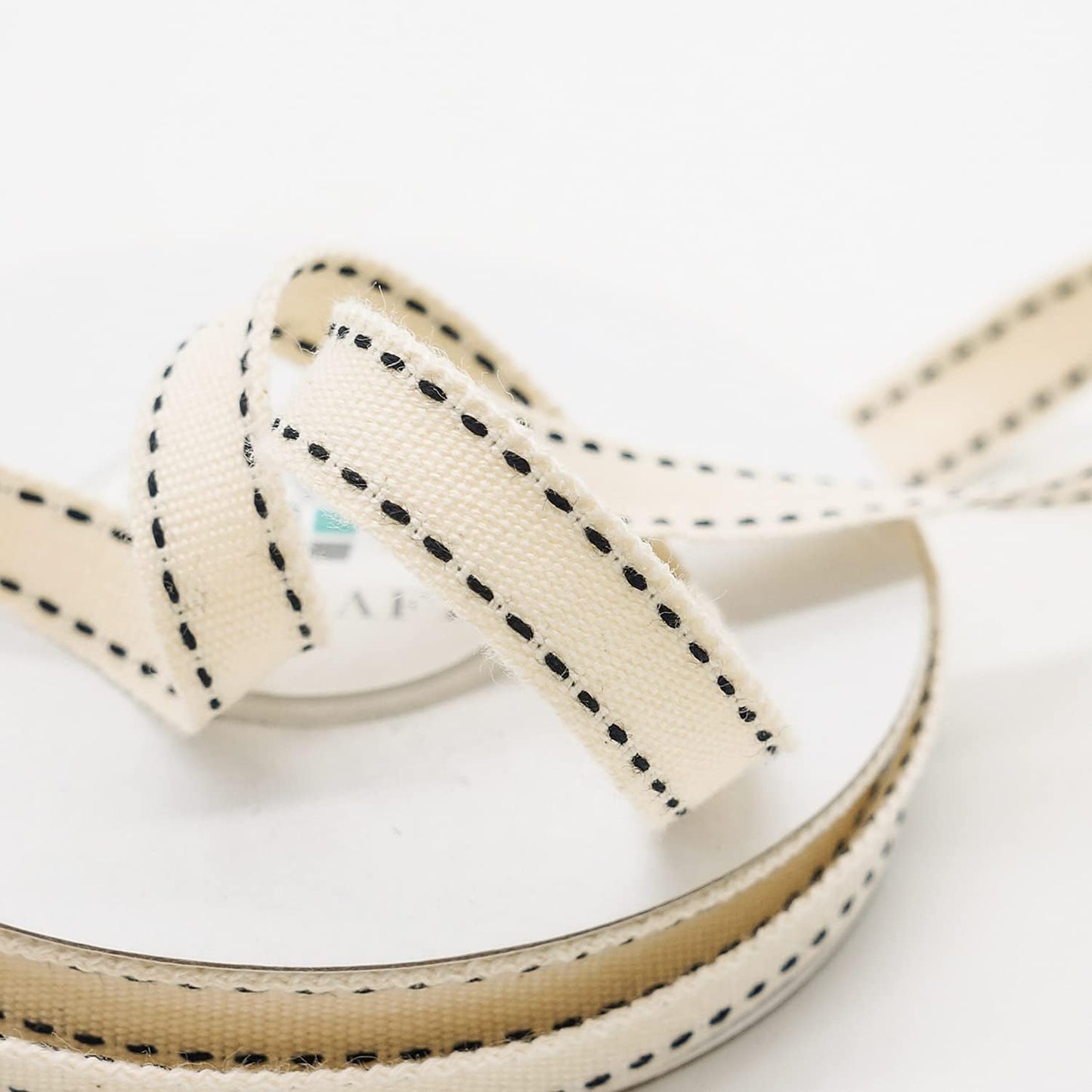 CT CRAFT LLC Ivory Cotton Black Stitched Ribbon 3/8" x 10 Yards for Home Décor Gift Present Wrapping DIY Crafts Birthday Wedding Bouquet Christmas