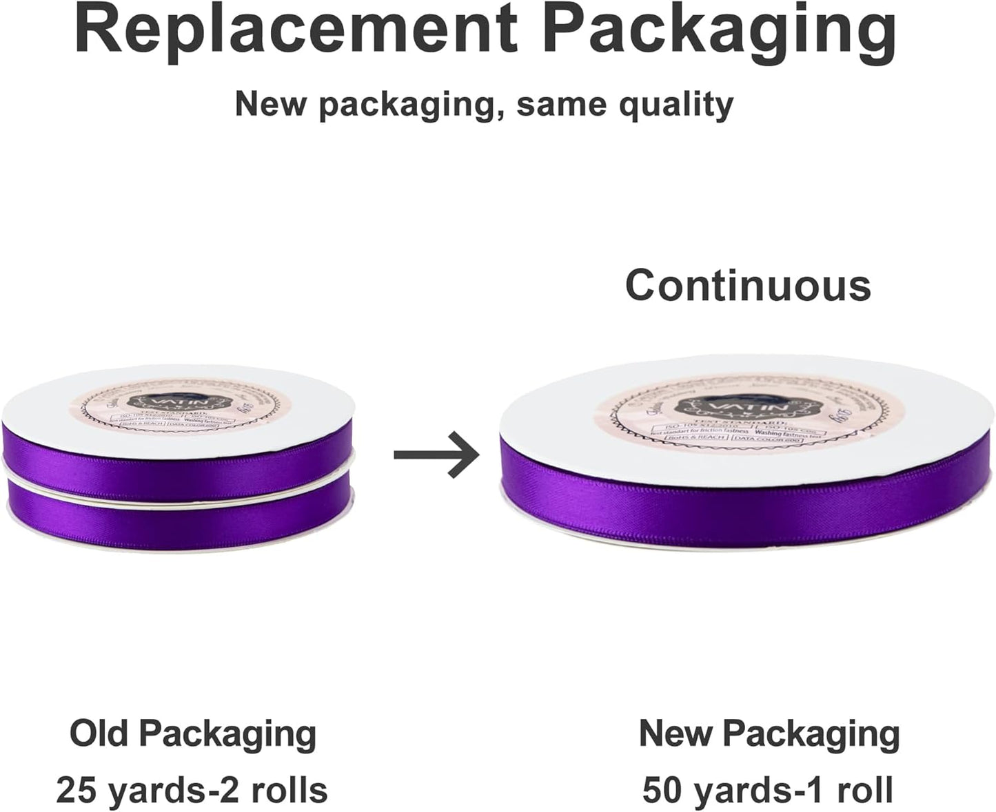 VATIN Double Face Bright Purple Satin Ribbon 3/8" Continuous 50 Yards,Purple Polyester Fabric Ribbon use for Bows Bouquet, Gift Wrapping, Floral Arrangement Wedding Decoration