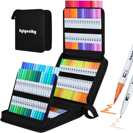 Markers for Adult Coloring, 100 colors Dual Brush Pens Art Coloring Pens with Fine Tip and Brush Tip for Adult Kids Drawing Lettering Calligraphy (White Set)