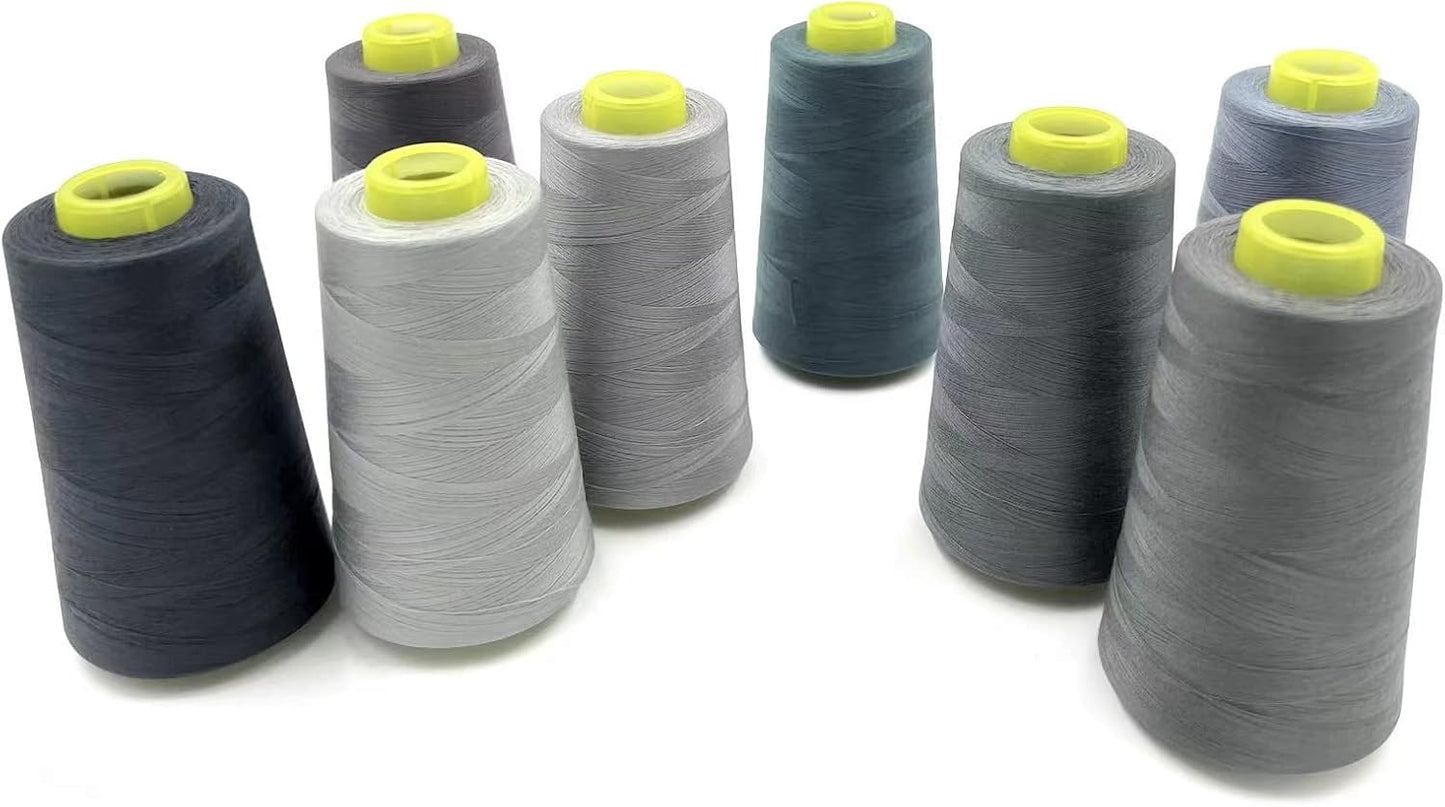 Tortoise 8 Cones of 3000 Yards Each Spool Thread for All Purpose, Serger, Overlock, Quilting, Sewing Machine - 40S/2 Grey Polyester Thread