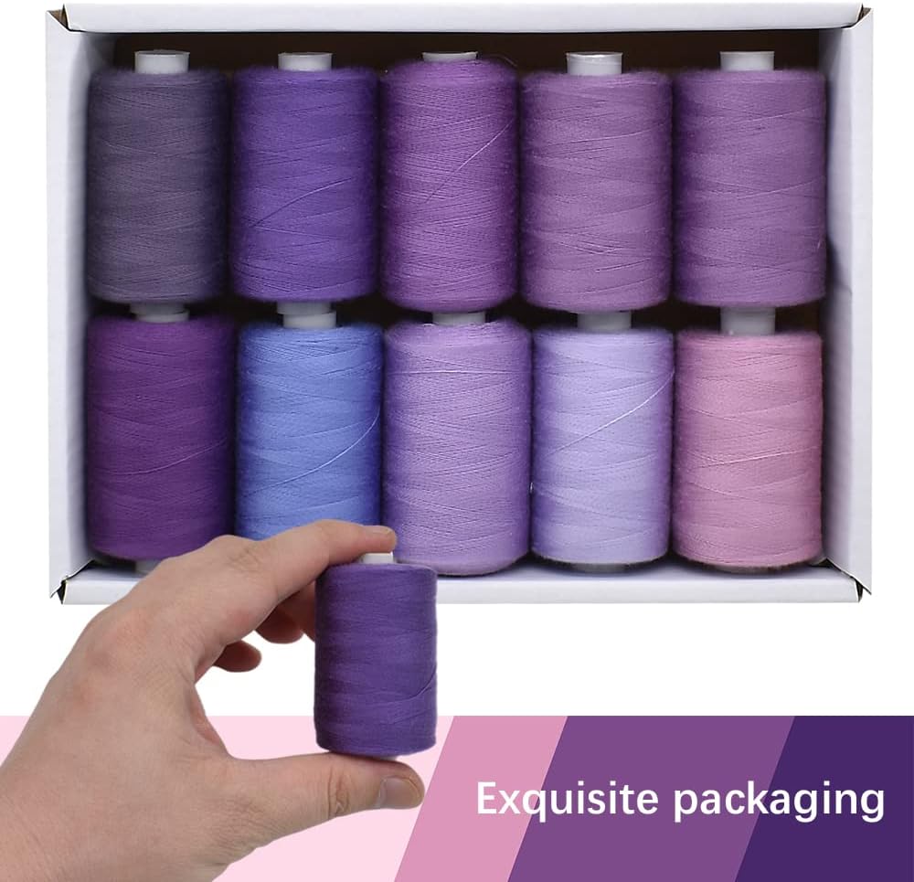 Sewing Thread 10 Color Sewing Industrial Purpose 1000 Yards Per Spool 40S/2 Polyester for DIY Sewing Machine,Embroidery Machine,Hand Sewing (Purple)